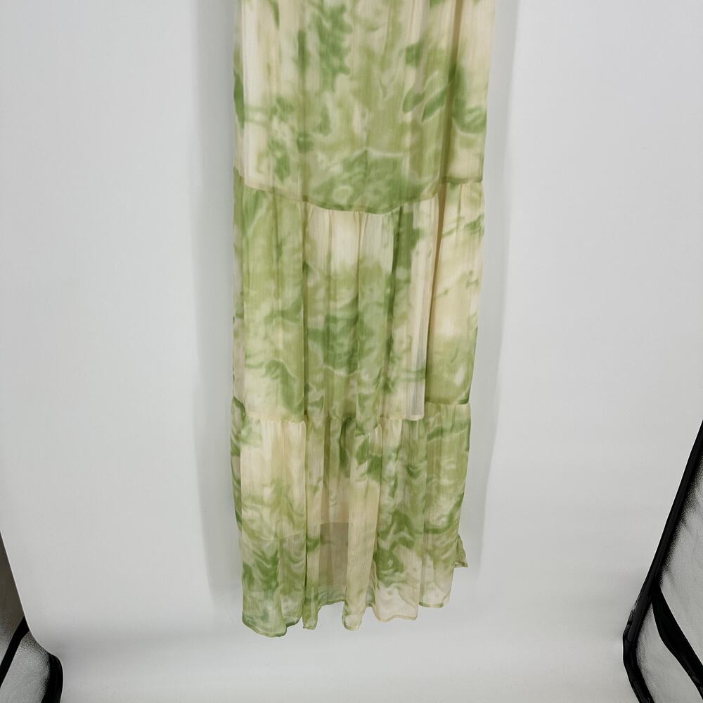 Line & Dot Palm Lime Tiered Tie Shoulder Sleeveless Maxi Dress Womens Medium - Picture 11 of 12